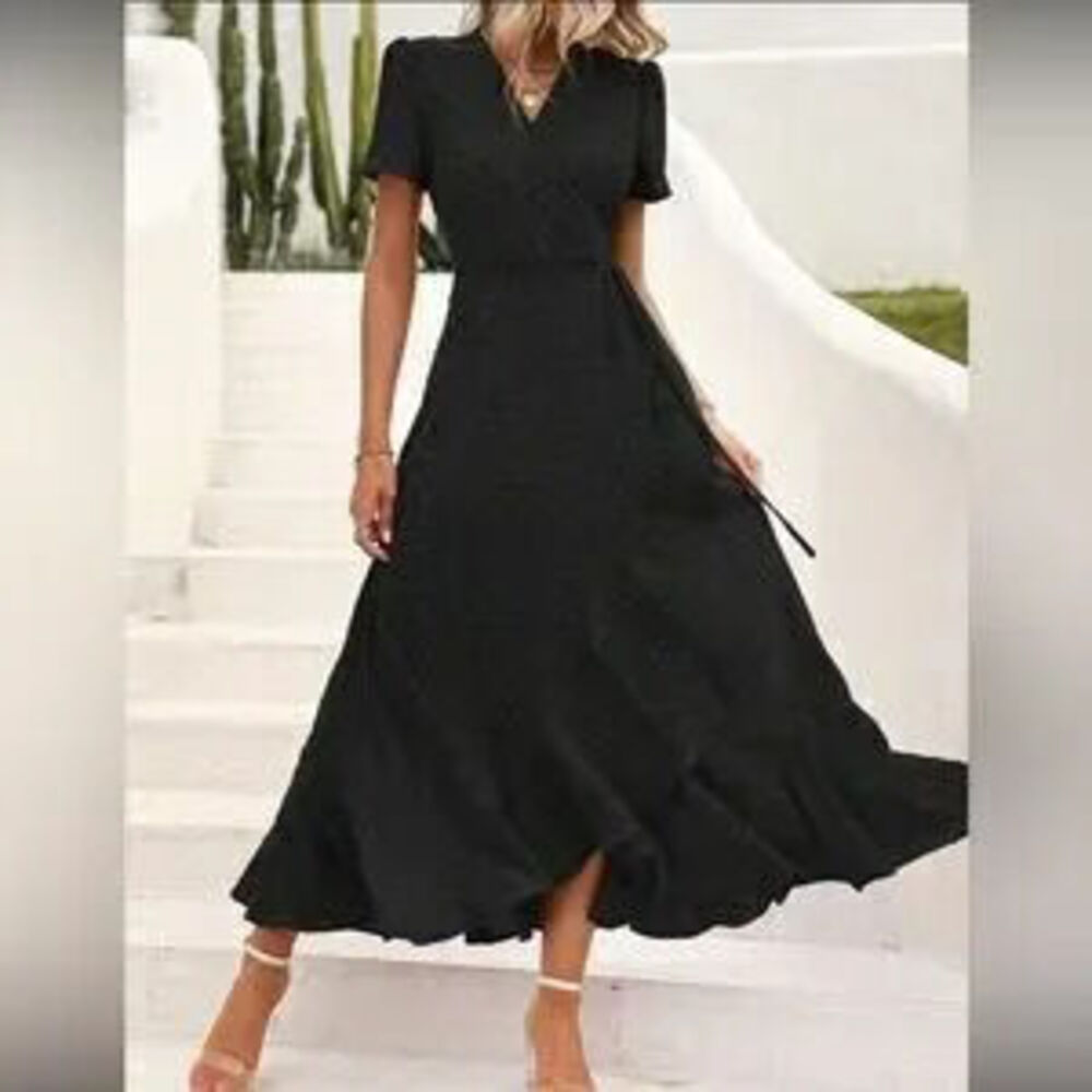 Elegant Black Wrap Dress - Picture 2 of 5